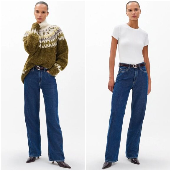 RAG & BONE Logan Wide-Leg Jeans Mid Rise Blue Denim in RINSE Dark Wash size 26 - Picture 14 of 14